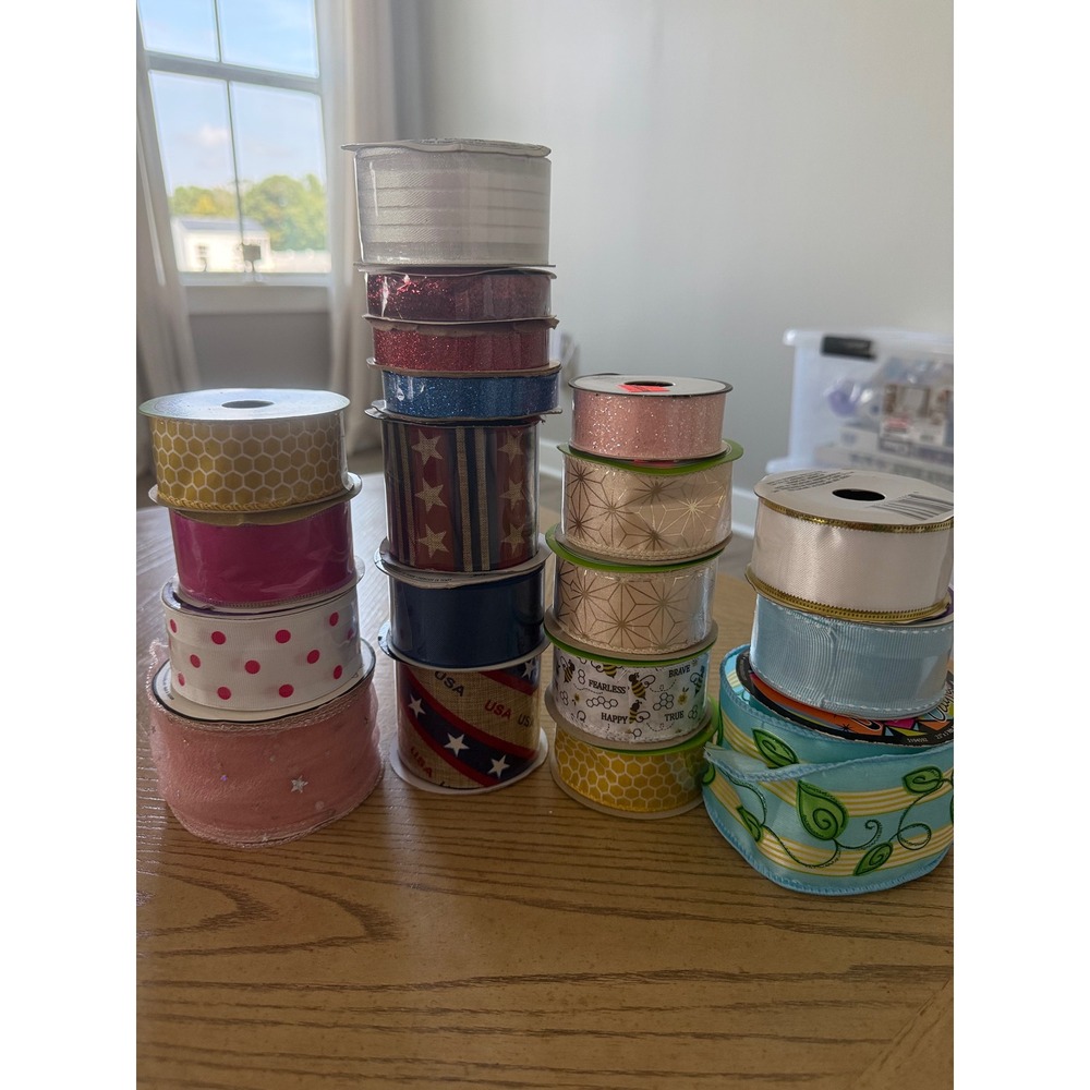 Mixed Craft Ribbon Lot Assorted Colors Patterns Wired Satin Grosgrain approx 16